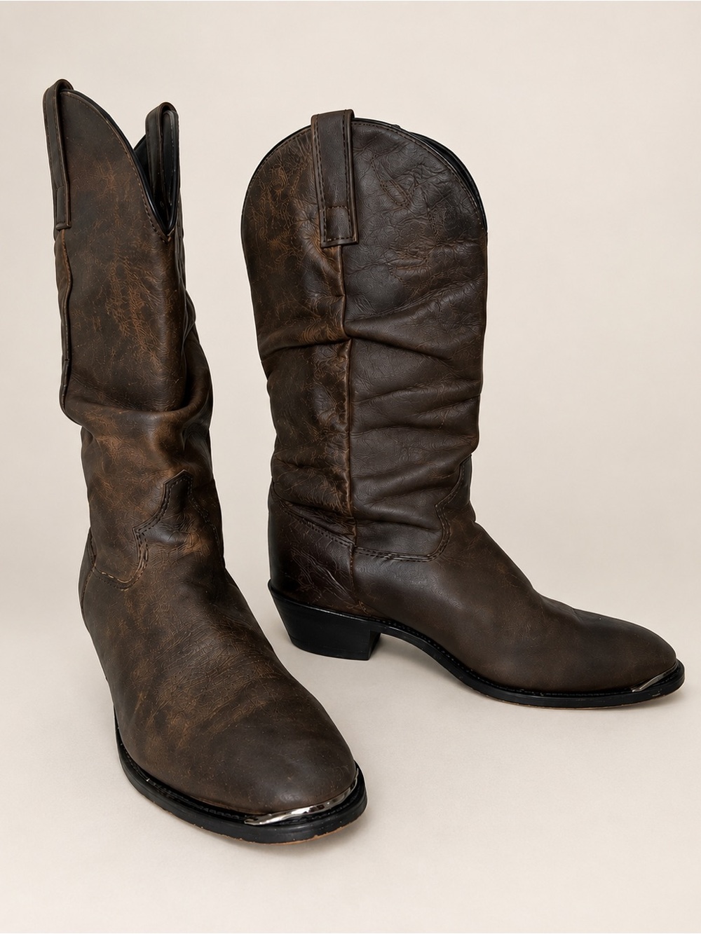 Vintage Brown Leather Western Cowboy Boots
Men's 9.5 EW Square Toe Metal Toe Ran